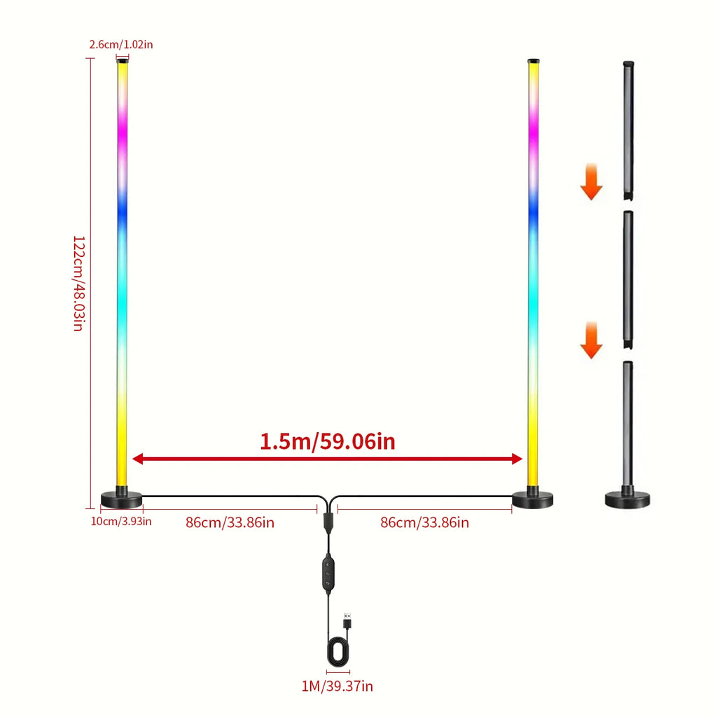 Lampadaires d’Angle Intelligents Glowver RGB – Contrôle App & Télécommande | Synchronisation Musique (x2)