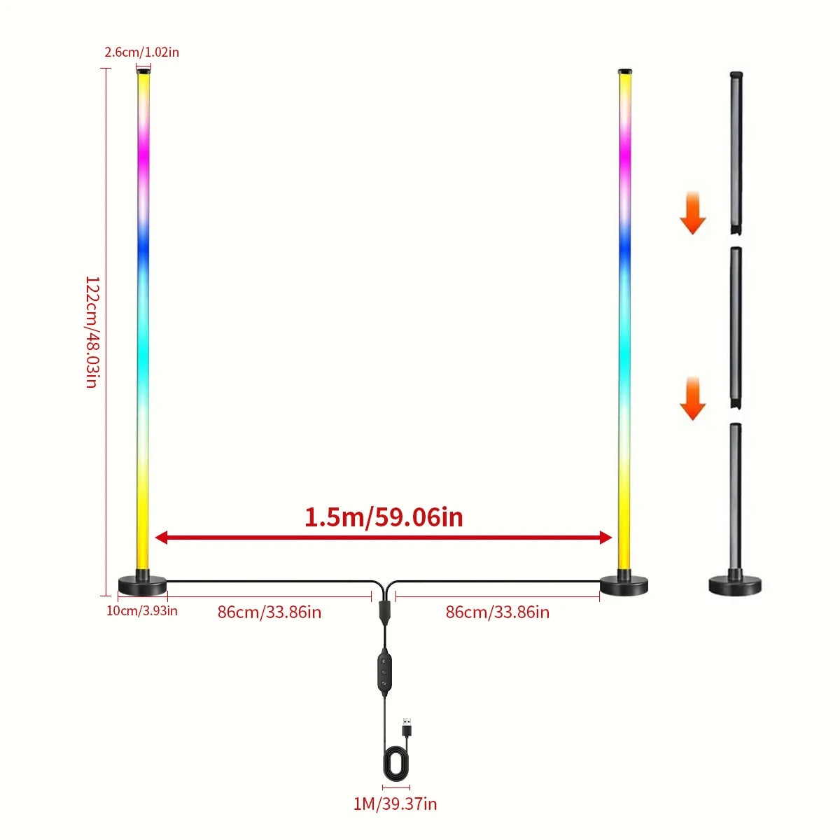 Lampadaires d’Angle Intelligents Glowver RGB – Contrôle App & Télécommande | Synchronisation Musique (x2)